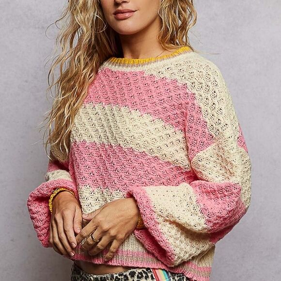 POL Pink and Cream Striped Textured  Sweater sz Small - Picture 4 of 6